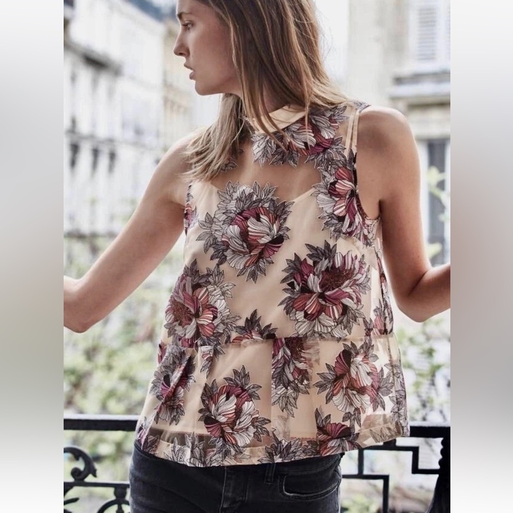 NWT $118 Moulinette Soeurs FLORAL Cream/ Pink Blouse & CAMI Size small 4